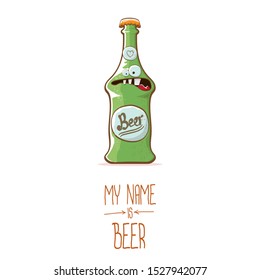 vector cartoon funky beer bottle character isolated on white  background.vector beer comic label or poster design template. my name is beer or happy friday concept illustration