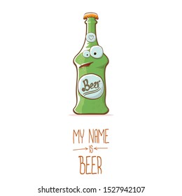 vector cartoon funky beer bottle character isolated on white  background.vector beer comic label or poster design template. my name is beer or happy friday concept illustration