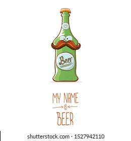vector cartoon funky beer bottle character isolated on white  background.vector beer comic label or poster design template. my name is beer or happy friday concept illustration