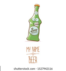 vector cartoon funky beer bottle character isolated on white  background.vector beer comic label or poster design template. my name is beer or happy friday concept illustration