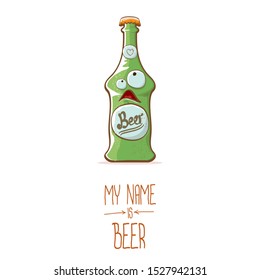 vector cartoon funky beer bottle character isolated on white  background.vector beer comic label or poster design template. my name is beer or happy friday concept illustration