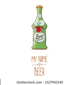 vector cartoon funky beer bottle character isolated on white  background.vector beer comic label or poster design template. my name is beer or happy friday concept illustration