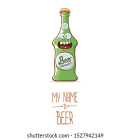 vector cartoon funky beer bottle character isolated on white  background.vector beer comic label or poster design template. my name is beer or happy friday concept illustration