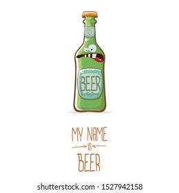 vector cartoon funky beer bottle character isolated on white  background.vector beer comic label or poster design template. my name is beer or happy friday concept illustration