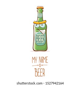 vector cartoon funky beer bottle character isolated on white  background.vector beer comic label or poster design template. my name is beer or happy friday concept illustration