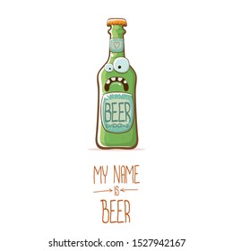 vector cartoon funky beer bottle character isolated on white  background.vector beer comic label or poster design template. my name is beer or happy friday concept illustration