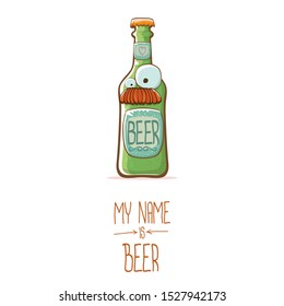 vector cartoon funky beer bottle character isolated on white  background.vector beer comic label or poster design template. my name is beer or happy friday concept illustration