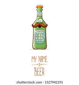 vector cartoon funky beer bottle character isolated on white  background.vector beer comic label or poster design template. my name is beer or happy friday concept illustration
