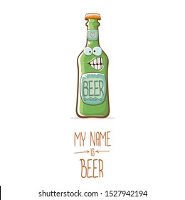 vector cartoon funky beer bottle character isolated on white  background.vector beer comic label or poster design template. my name is beer or happy friday concept illustration