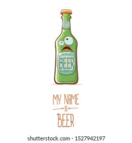vector cartoon funky beer bottle character isolated on white  background.vector beer comic label or poster design template. my name is beer or happy friday concept illustration