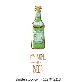 vector cartoon funky beer bottle character isolated on white  background.vector beer comic label or poster design template. my name is beer or happy friday concept illustration