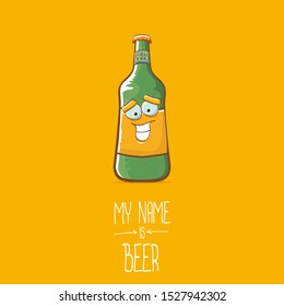 vector cartoon funky beer bottle character isolated on orange background.vector beer comic label or poster design template. my name is beer or happy friday concept illustration