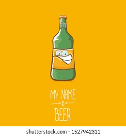 vector cartoon funky beer bottle character isolated on orange background.vector beer comic label or poster design template. my name is beer or happy friday concept illustration