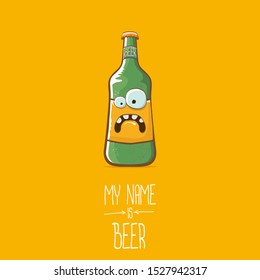 vector cartoon funky beer bottle character isolated on orange background.vector beer comic label or poster design template. my name is beer or happy friday concept illustration