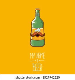 vector cartoon funky beer bottle character isolated on orange background.vector beer comic label or poster design template. my name is beer or happy friday concept illustration