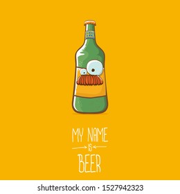 vector cartoon funky beer bottle character isolated on orange background.vector beer comic label or poster design template. my name is beer or happy friday concept illustration