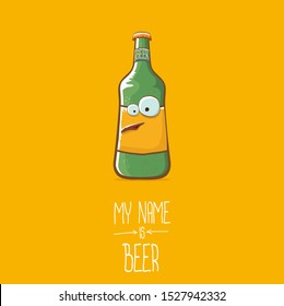 vector cartoon funky beer bottle character isolated on orange background.vector beer comic label or poster design template. my name is beer or happy friday concept illustration