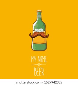 vector cartoon funky beer bottle character isolated on orange background.vector beer comic label or poster design template. my name is beer or happy friday concept illustration