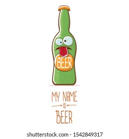 vector cartoon funky beer bottle character isolated on white  background.vector beer comic label or poster design template. my name is beer or happy friday concept illustration