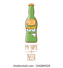 vector cartoon funky beer bottle character isolated on white  background.vector beer comic label or poster design template. my name is beer or happy friday concept illustration
