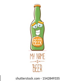 vector cartoon funky beer bottle character isolated on white  background.vector beer comic label or poster design template. my name is beer or happy friday concept illustration