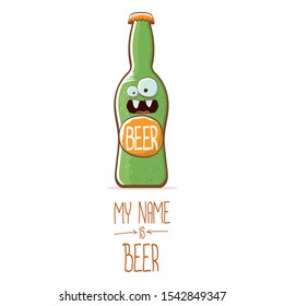 vector cartoon funky beer bottle character isolated on white  background.vector beer comic label or poster design template. my name is beer or happy friday concept illustration