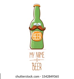 vector cartoon funky beer bottle character isolated on white  background.vector beer comic label or poster design template. my name is beer or happy friday concept illustration