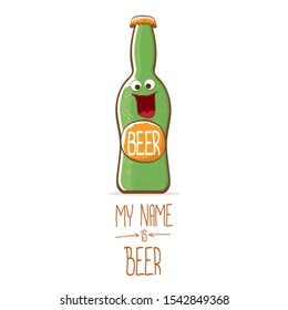 vector cartoon funky beer bottle character isolated on white  background.vector beer comic label or poster design template. my name is beer or happy friday concept illustration