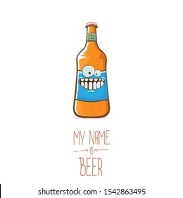 vector cartoon funky beer bottle character isolated on white  background.vector beer comic label or poster design template. my name is beer or happy friday concept illustration
