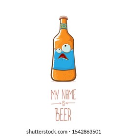vector cartoon funky beer bottle character isolated on white  background.vector beer comic label or poster design template. my name is beer or happy friday concept illustration