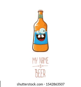 vector cartoon funky beer bottle character isolated on white  background.vector beer comic label or poster design template. my name is beer or happy friday concept illustration