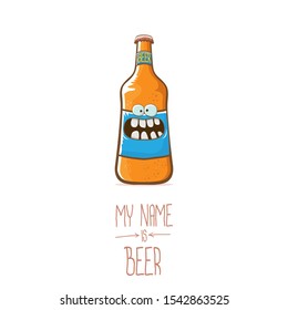 vector cartoon funky beer bottle character isolated on white  background.vector beer comic label or poster design template. my name is beer or happy friday concept illustration