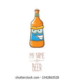 vector cartoon funky beer bottle character isolated on white  background.vector beer comic label or poster design template. my name is beer or happy friday concept illustration