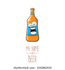 vector cartoon funky beer bottle character isolated on white  background.vector beer comic label or poster design template. my name is beer or happy friday concept illustration