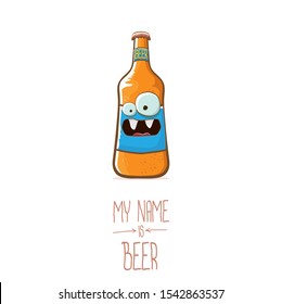 vector cartoon funky beer bottle character isolated on white  background.vector beer comic label or poster design template. my name is beer or happy friday concept illustration
