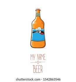 vector cartoon funky beer bottle character isolated on white  background.vector beer comic label or poster design template. my name is beer or happy friday concept illustration