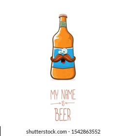 vector cartoon funky beer bottle character isolated on white  background.vector beer comic label or poster design template. my name is beer or happy friday concept illustration