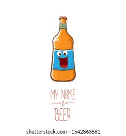 vector cartoon funky beer bottle character isolated on white  background.vector beer comic label or poster design template. my name is beer or happy friday concept illustration