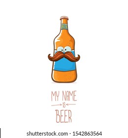vector cartoon funky beer bottle character isolated on white  background.vector beer comic label or poster design template. my name is beer or happy friday concept illustration