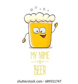 vector cartoon funky beer glass character with sunglasses isolated on white background.vector beer comic label or poster design template. my name is beer or happy friday concept illustration