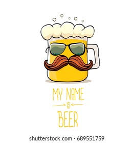 vector cartoon funky beer glass character with sunglasses isolated on white background.vector beer comic label or poster design template. my name is beer or happy friday concept illustration