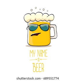 vector cartoon funky beer glass character with sunglasses isolated on white background.vector beer comic label or poster design template. my name is beer or happy friday concept illustration