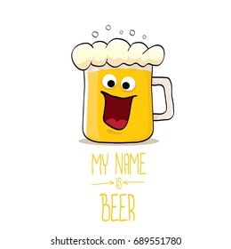 vector cartoon funky beer glass character with sunglasses isolated on white background.vector beer comic label or poster design template. my name is beer or happy friday concept illustration
