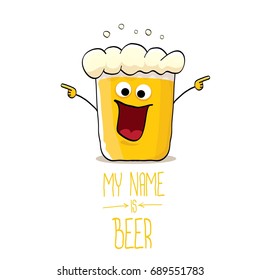 vector cartoon funky beer glass character with sunglasses isolated on white background.vector beer comic label or poster design template. my name is beer or happy friday concept illustration