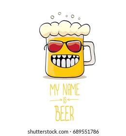 vector cartoon funky beer glass character with sunglasses isolated on white background.vector beer comic label or poster design template. my name is beer or happy friday concept illustration