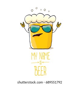 vector cartoon funky beer glass character with sunglasses isolated on white background.vector beer comic label or poster design template. my name is beer or happy friday concept illustration