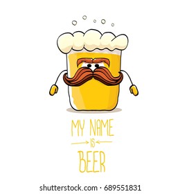 vector cartoon funky beer glass character with sunglasses isolated on white background.vector beer comic label or poster design template. my name is beer or happy friday concept illustration