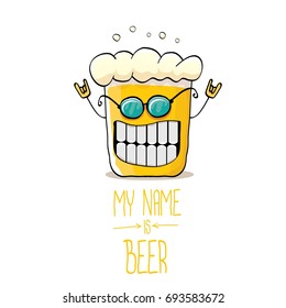 vector cartoon funky beer glass character with sunglasses isolated on white background.vector beer comic label or poster design template. my name is beer or happy friday concept illustration