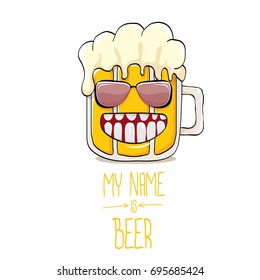 vector cartoon funky beer glass character with sunglasses isolated on white background.vector beer fest comic label or poster design template. my name is beer or happy friday concept illustration