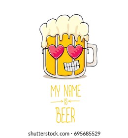 vector cartoon funky beer glass character with sunglasses isolated on white background.vector beer fest comic label or poster design template. my name is beer or happy friday concept illustration